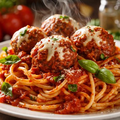 Image of Mozzarella Meatballs Spaghetti