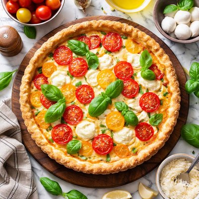 Image of Mozzarella Tomato and Basil Quiche