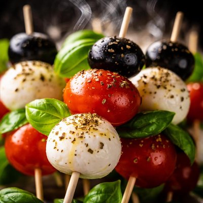 Image of Mozzarella Tomato Olive Cocktail Skewers