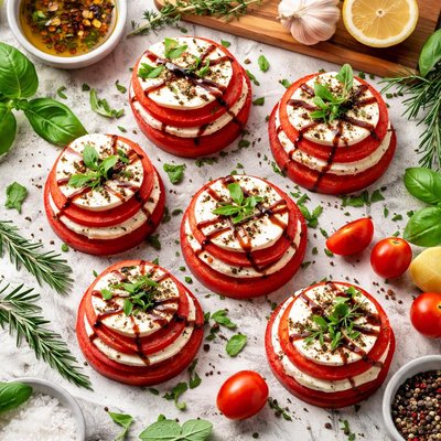 Image of Mozzarella Tomato Stacks with Rosemary