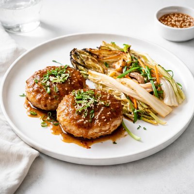Image of Mu Shu Chicken Patties with Seared Napa Cabbage