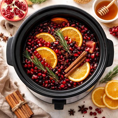 Image of Mulled Pomegranate and Red Wine Punch Slow Cooker