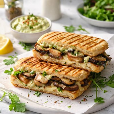 Image of Mushroom and Chicken Paninis with Avocado Mayo