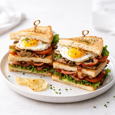 Image of Mushroom and Fried Egg Blt Clubs