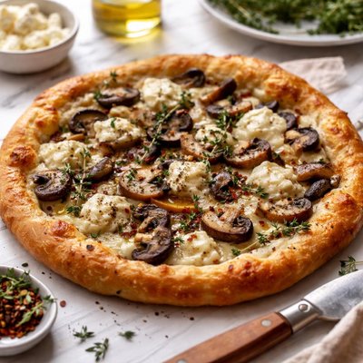 Image of Mushroom and Goat Cheese Bechamel Pizza