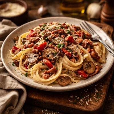 Image of Mushroom and Red Pepper Carbonara