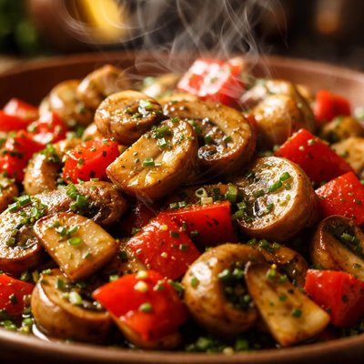 Image of Mushroom and Red Pepper Salad Chive Vinaigrette