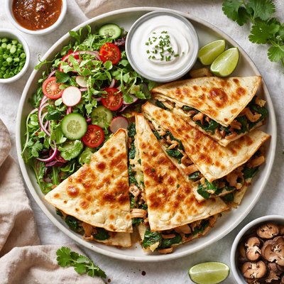 Image of Mushroom and Spinach Quesadilla with Garden Salad
