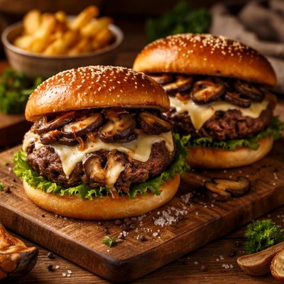 Image of Mushroom and Swiss Stuffed Burgers