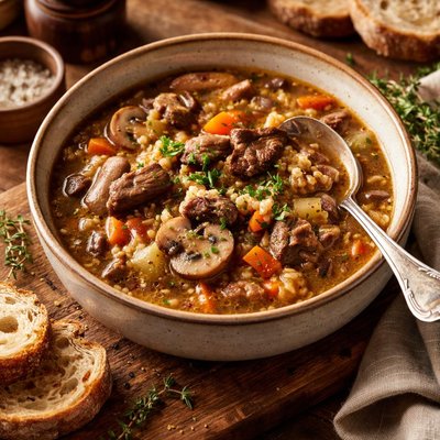 Image of Mushroom Barley and Beef Soup