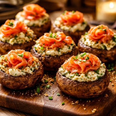 Image of Mushroom Caps Stuffed with Smoked Salmon