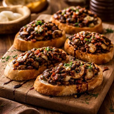 Image of Mushroom Kilpatrick on Barbecue Crostini