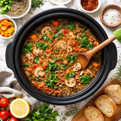 Image of Mushroom Lentil Soup Crock Pot