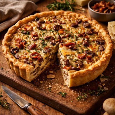 Image of Mushroom Onion and Bacon Quiche with Gruyere
