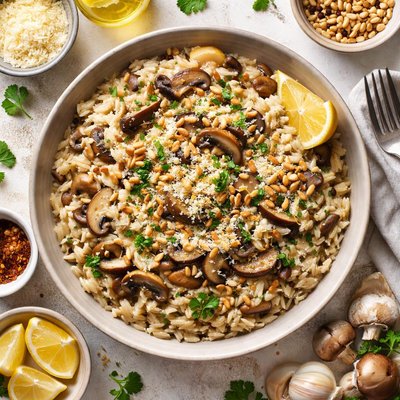Image of Mushroom Orzo Risotto with Pine Nuts