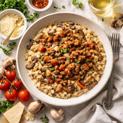 Image of Mushroom Risotto with Italian Sausage Sauce