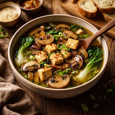 Image of Mushroom Sesame Tofu Soup