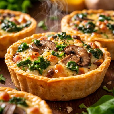 Image of Mushroom Spinach and Ham Tarts Quiches