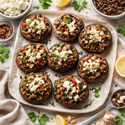 Image of Mushroom Stuffed Mushrooms with Wild Rice and Goat Cheese