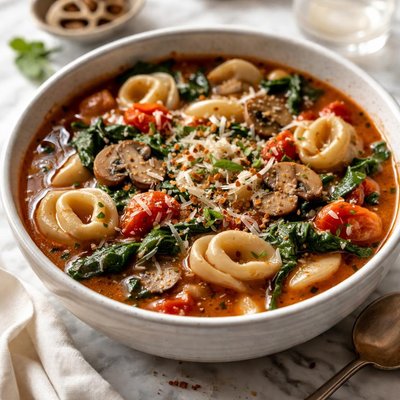 Image of Mushroom Tortellini Spinach Tomato Soup