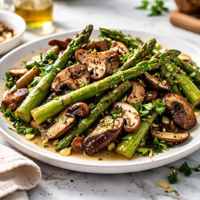 Image of Mushrooms and Asparagus with Sherry Vinaigrette