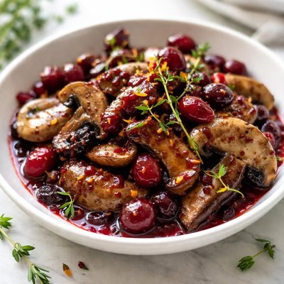 Image of Mushrooms in Cranberry Reduction
