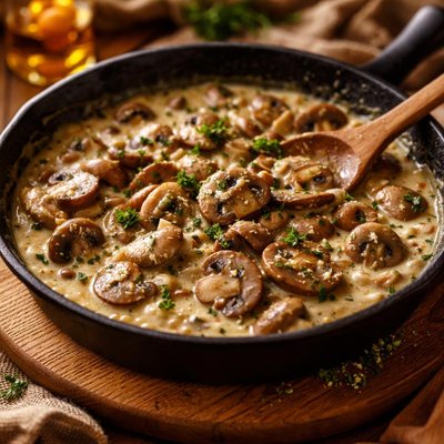 Image of Mushrooms in Creamy Wine Sauce