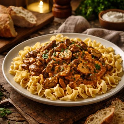 Image of Mushrooms Paprikash with Egg Noodles