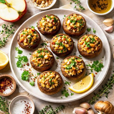 Image of Mushrooms Stuffed with Apples and Herbs