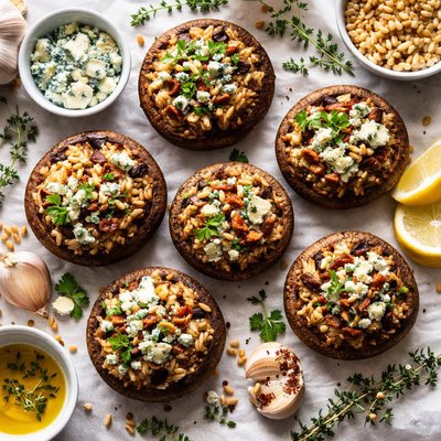 Image of Mushrooms Stuffed with Barley and Blue Cheese