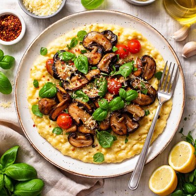 Image of Mushrooms with Polenta and Basil Mix