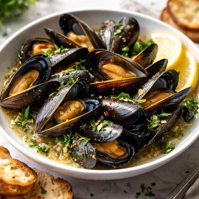 Image of Mussels in Garlic Sauce with White Wine