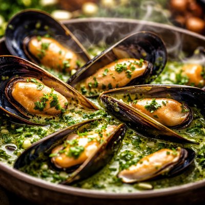 Image of Mussels in Green Sauce Madrid Mejillones En Salsa Verde Madrid
