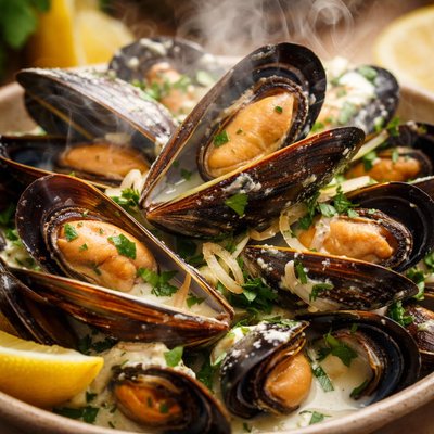 Image of Mussels W White Wine and Creme Fraiche