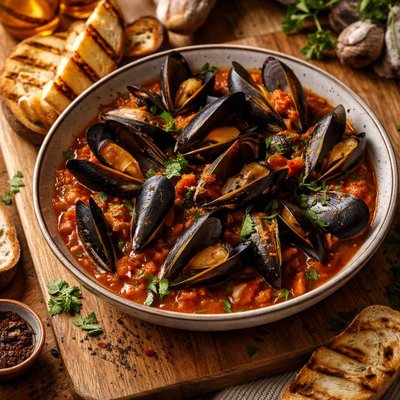 Image of Mussels with Tomato Wine Broth