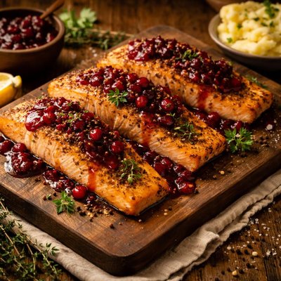 Image of Mustard Roasted Salmon with Lingonberry Sauce