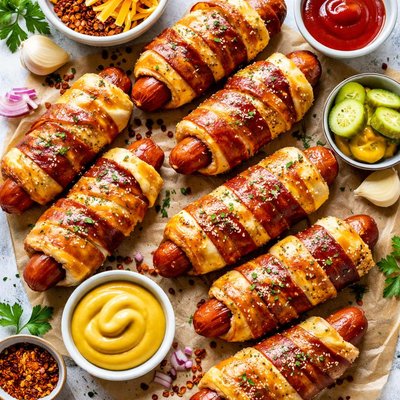 Image of My Bacon and Cheese Hot Dogs in a Blanket