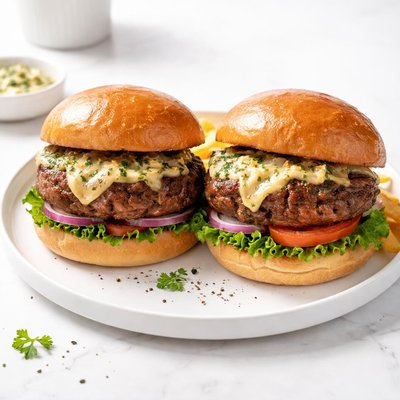 Image of My Most Coveted Secret Herb Garlic Butter Hamburgers on a Grill