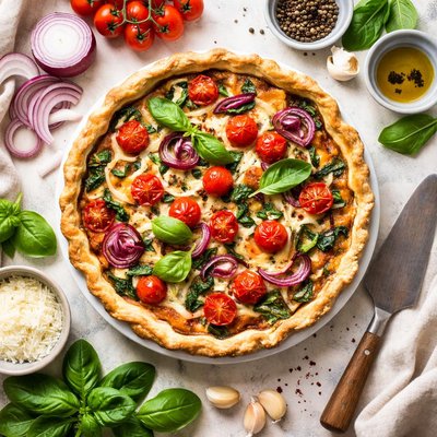 Image of My Special Friday Night Vegetarian Onion and Tomato Quiche