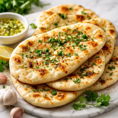 Image of Naan Bread with Garlic and Coriander Cilantro