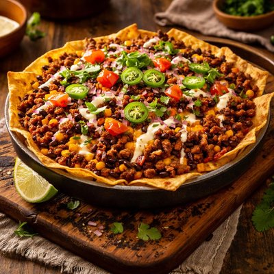 Image of Nacho Pie with Spicy Taco Meat Black Beans Corn