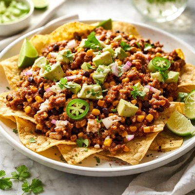 Image of Nachos with Tofu Black Bean Chili