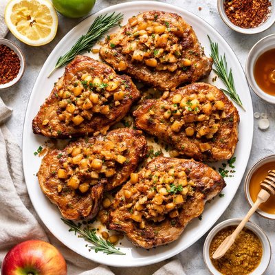 Image of Naturally Sweetened Baked Pork Chops with Apple Sauce
