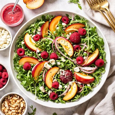 Image of Nectarine Arugula Salad with Raspberry Vinaigrette