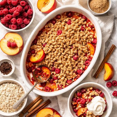 Image of Nectarine Raspberry Crisp with Spiced Oatmeal Crumb Topping