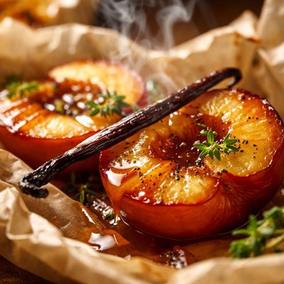 Image of Nectarines Honey and Vanilla Baked in Parcels France