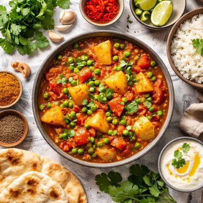 Image of Nepalese Potato Tomato and Pea Curry