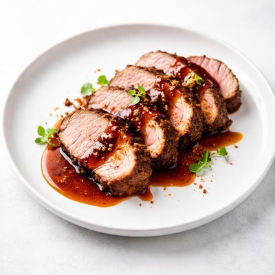 Image of New Mexico Rubbed Pork Tenderloin with Bourbon Ancho Sauce
