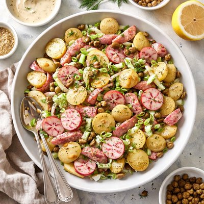 Image of New Potato and Bierwurst Salad with Mustard Cream Dressing