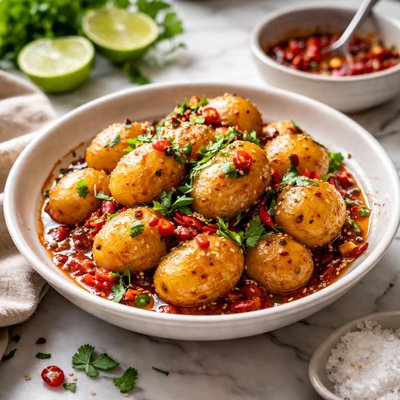 Image of New Potatoes with a Chili Sauce